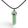 Anglacesmade Bullet Shape Gemstone Choker Necklace Hexagonal Pointed Reiki Chakra Pendant Leather Necklace Bohemian Jewelry for Women(Tangling Jade) view 1