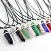 Anglacesmade Bullet Shape Gemstone Choker Necklace Hexagonal Pointed Reiki Chakra Pendant Leather Necklace Bohemian Jewelry for Women(Tangling Jade) view 3