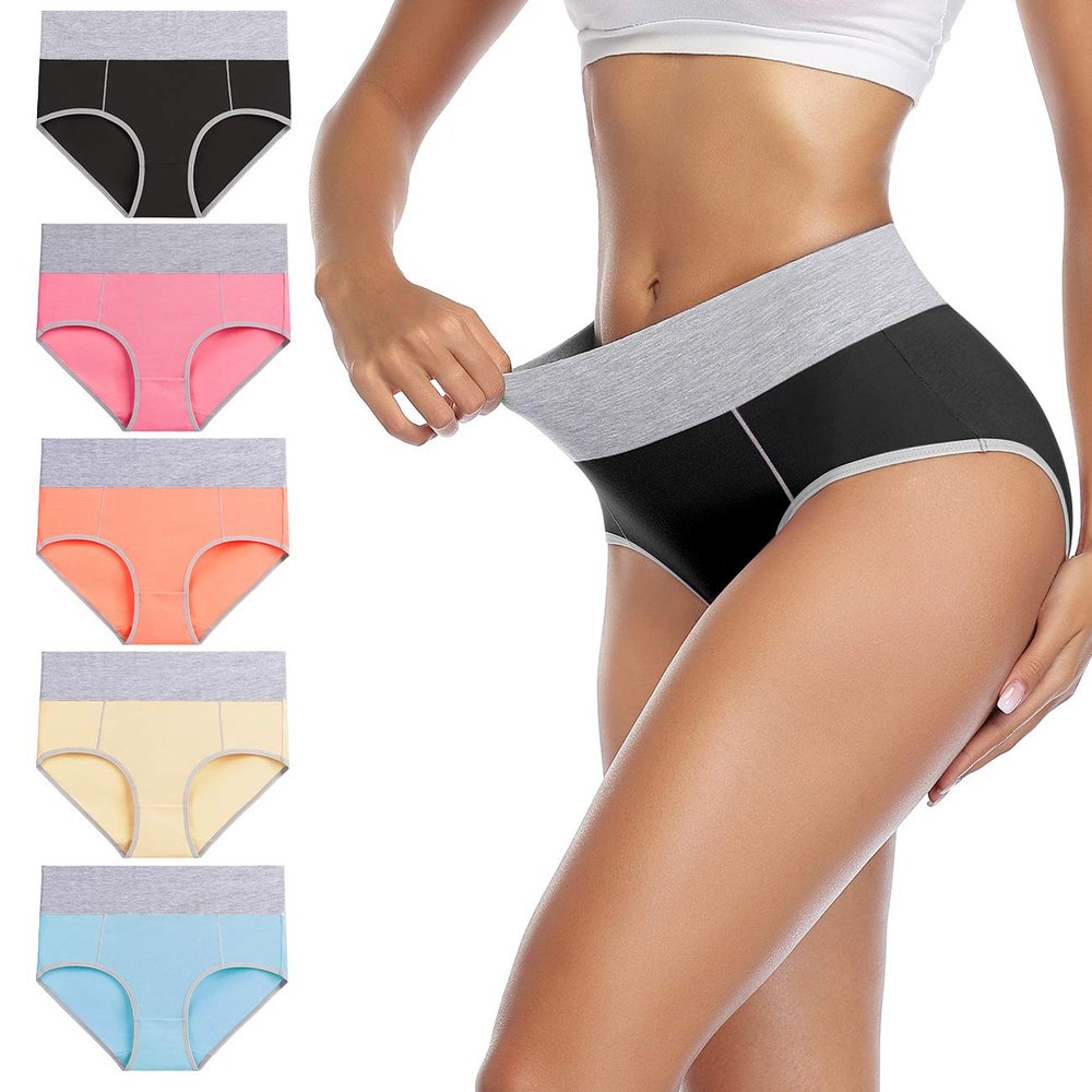 wirarpa Women's Cotton Underwear High Waist Briefs Ladies Soft Breathable Panties Full Coverage Underpants 5 Pack X-Small