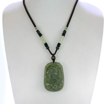 2.2" China Certified Nature Hetian Nephrite Green Jade Fortune Five Rats Hand Carved Necklace Pendant 1974