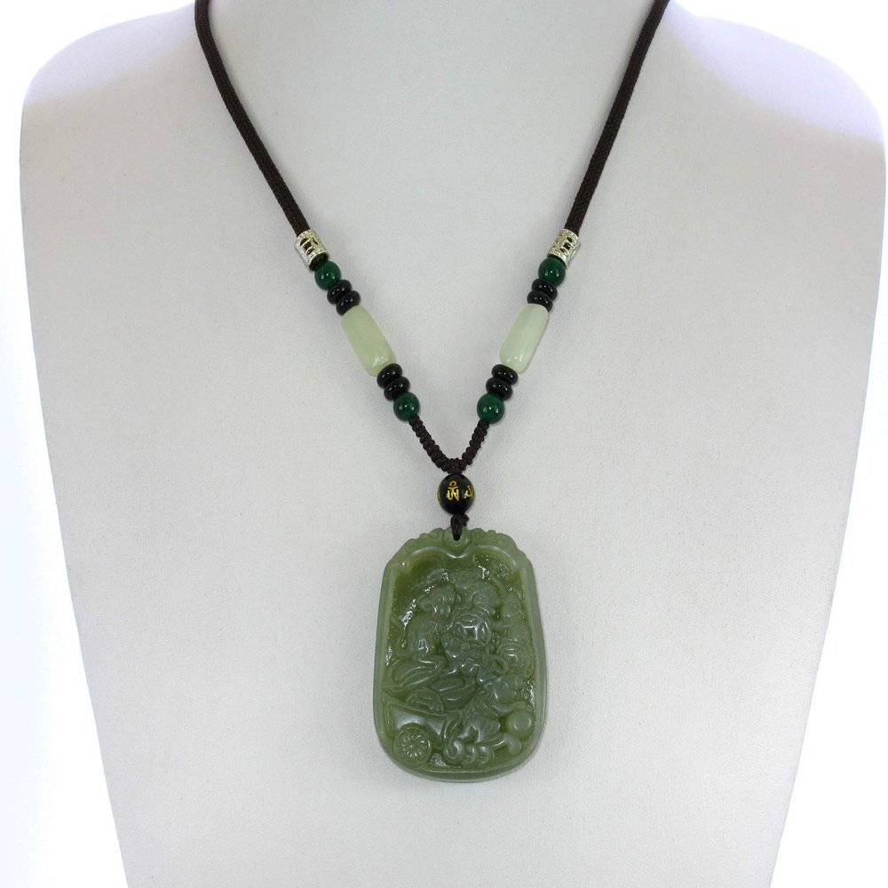 2.2" China Certified Nature Hetian Nephrite Green Jade Fortune Five Rats Hand Carved Necklace Pendant 1974