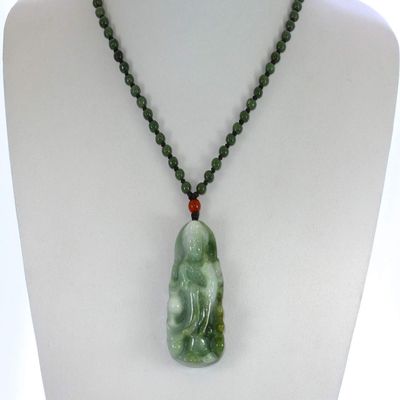 2.4" China Certified Grade A Nature Hisui Jadeite Jade Blessing Kwanyin Hand Carved Neckalce Pendants 0136