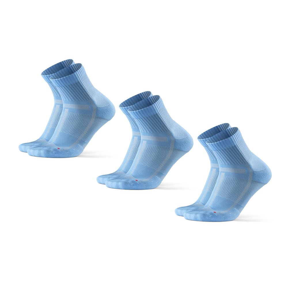 DANISH ENDURANCE 3 Pack Running Socks for Long Distances, Quarter, Men & Women, Light Blue, US Women 8-10 // US Men 6.5-8.5