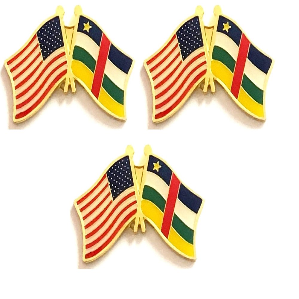 3 Central African Republic USA Friendship Flag Lapel Pins Pack of 3 International & American Double Flag Pin Badge (Central African Republic)