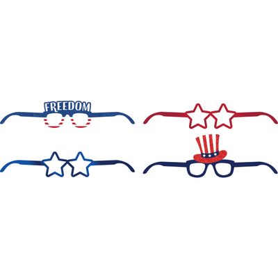 Creative Converting Patriotic Fourth of July Deluxe Paper Eyeglasses, 3. 5" x 16. 5" (1), 3. 25" x 16. 5" (2), 5. 25" x 16. 5" (1), Multi-color