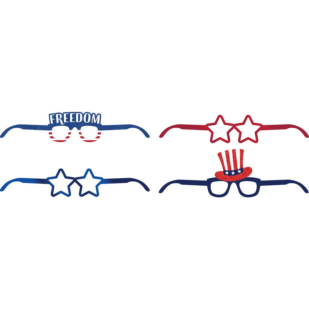 Creative Converting Patriotic Fourth of July Deluxe Paper Eyeglasses, 3. 5" x 16. 5" (1), 3. 25" x 16. 5" (2), 5. 25" x 16. 5" (1), Multi-color