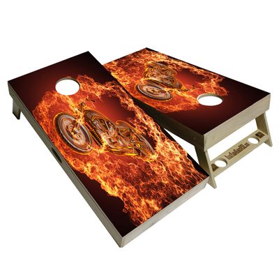 Motorcycle Biker Flames - Premium Cornhole Boards w Cupholders and a Handle - Includes 2 Regulation 4' x 2' Cornhole Boards w Premium Birch Plywood and 8 Cornhole Bags (49)