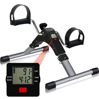 Folding Pedal Exerciser, CNTLIFE Portable Stationary Mini Exercise Bike Leg Arm Trainer for Elderly Men Women, Adjustable Resistance Pedal Exerciser with Electronic Display
