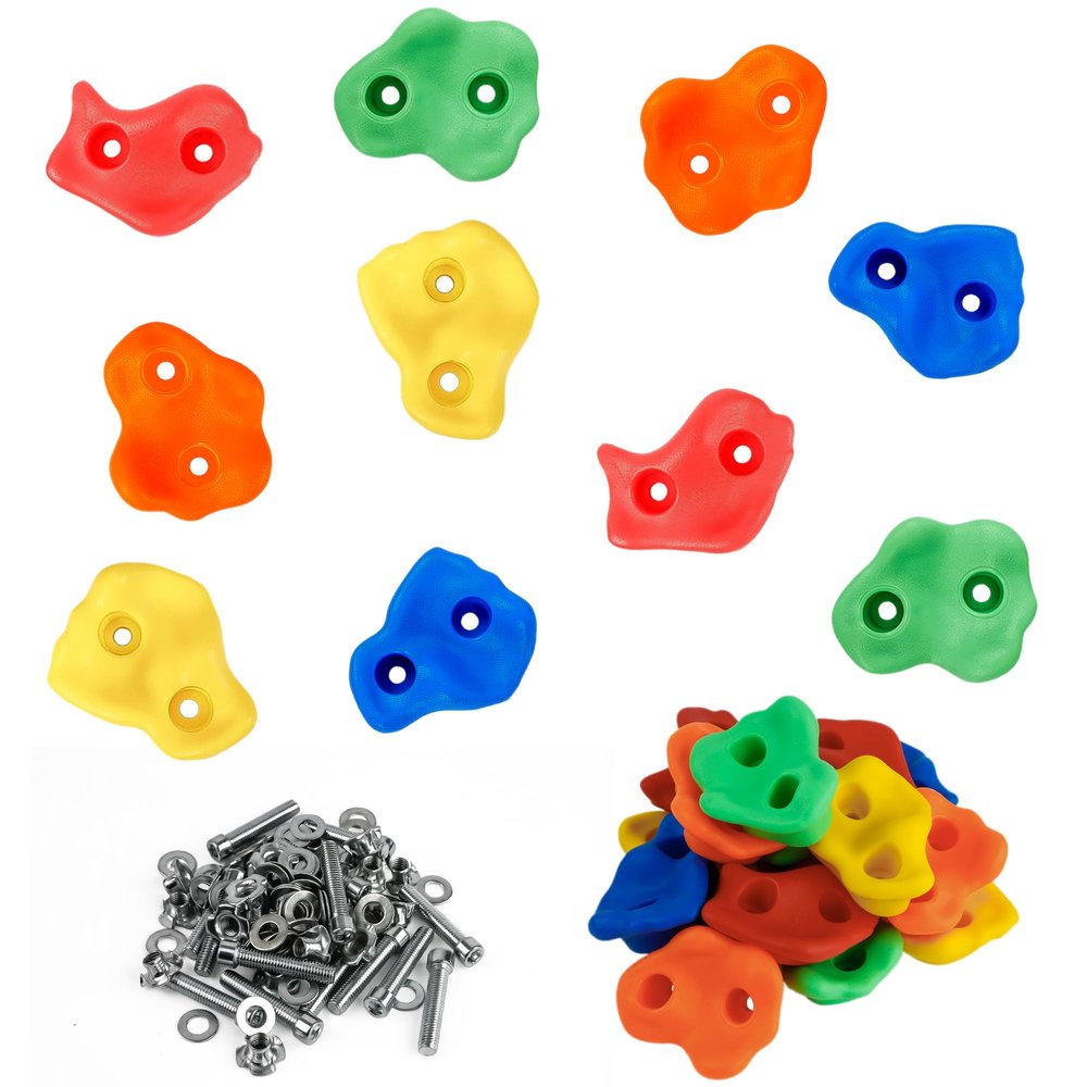 C CRYSTAL LEMON 10PCS Kids Rock Climbing Holds  Colorful Hand and Foot Grips with Mounting Hardware  Indoor Outdoor Wall Accessories for Backyard or Playset Climbing Fun