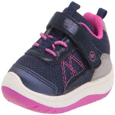Stride Rite girls Carson Athletic Running Shoe, Navy/Pink, 3 infant