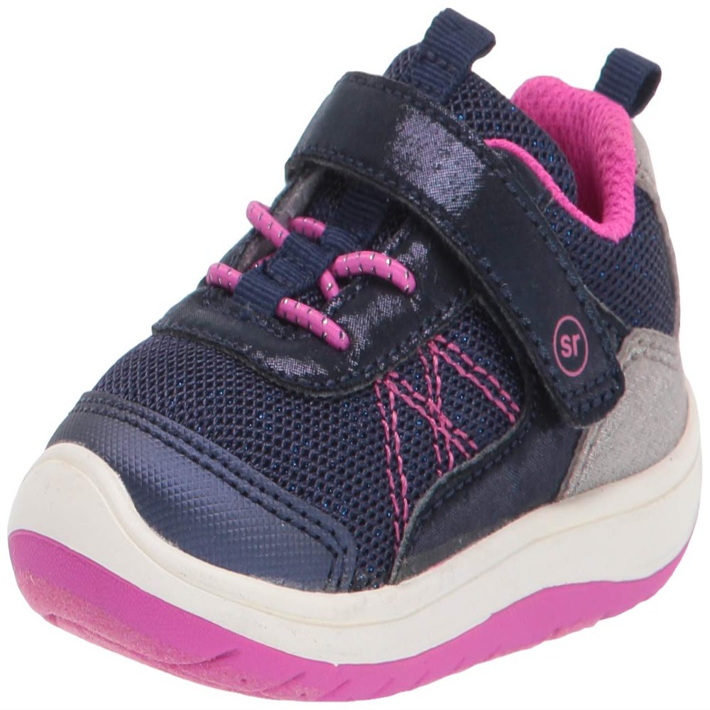 Stride Rite girls Carson Athletic Running Shoe, Navy/Pink, 3 infant