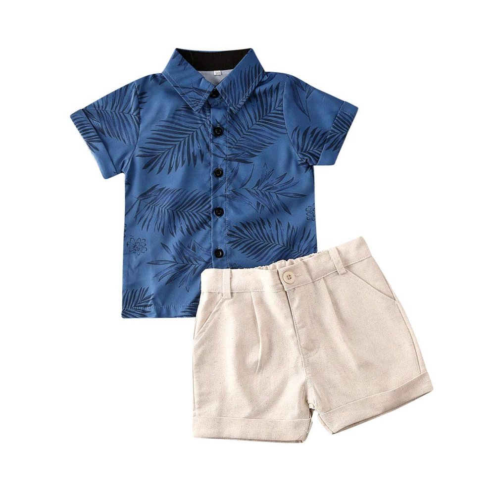 Kids Baby Boys Summer Clothes Short Sleeve T-Shirt Tops+Short Pants Toddler Gentleman Beach Outfits 1-6 T(Off-White, 5-6 Years)