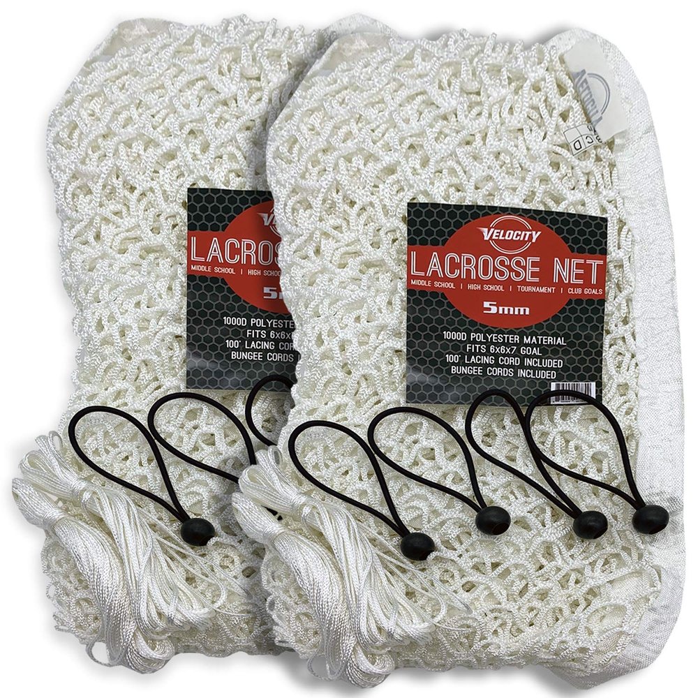 Velocity Lacrosse Net  5mm (2-Pack) Replacement Goal Net, Ideal for High School, Serious Backyard Players, Fits All 66x7 Goals, 1000D High-Strength Poly, Weatherproof & UV-Resistant  White