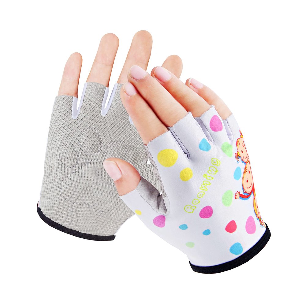 Kids Half Finger Gymnastics Gloves for Age 1-9 Boys Girls Climbing Biking Good Grip Control Gloves for Gymnastics Balance Boards Outdoor Sports (White, M)