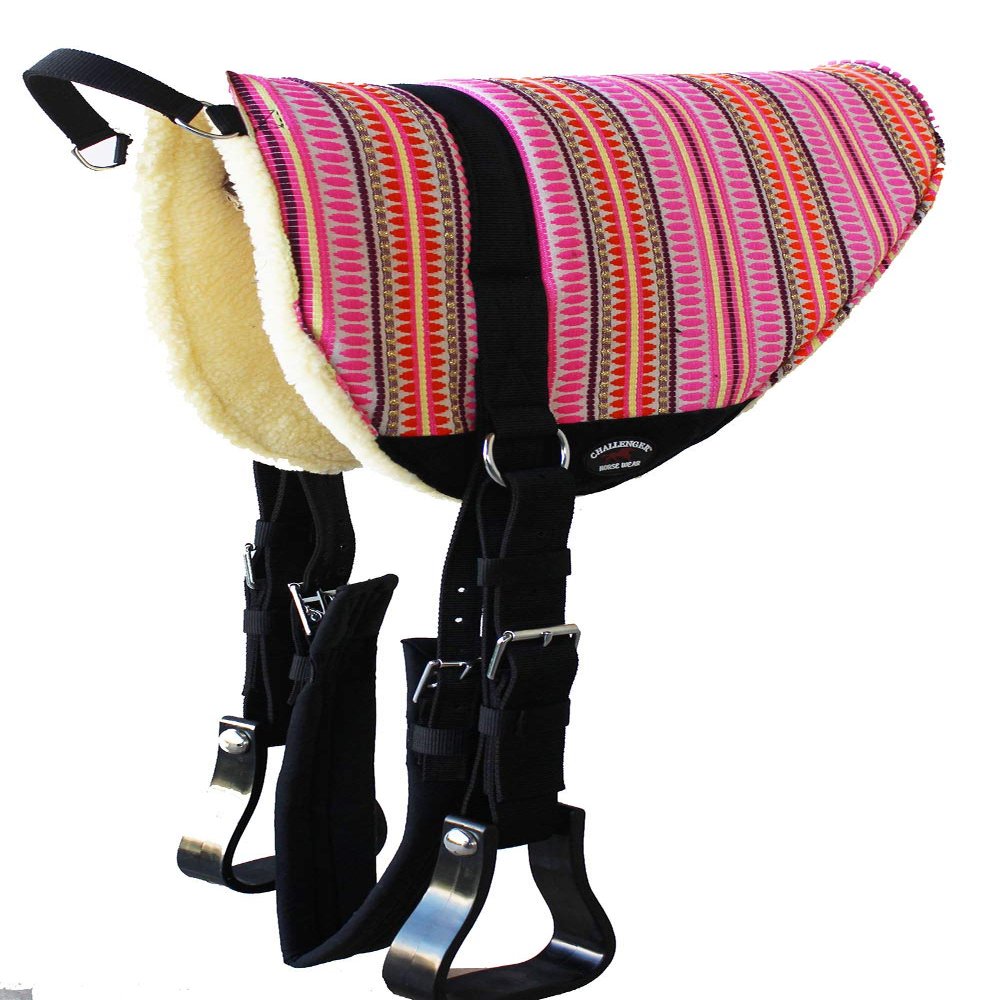 CHALLENGER Horse Saddle PAD Western Fleece Padded Bareback Pad w/Stirrups 39RT10PK
