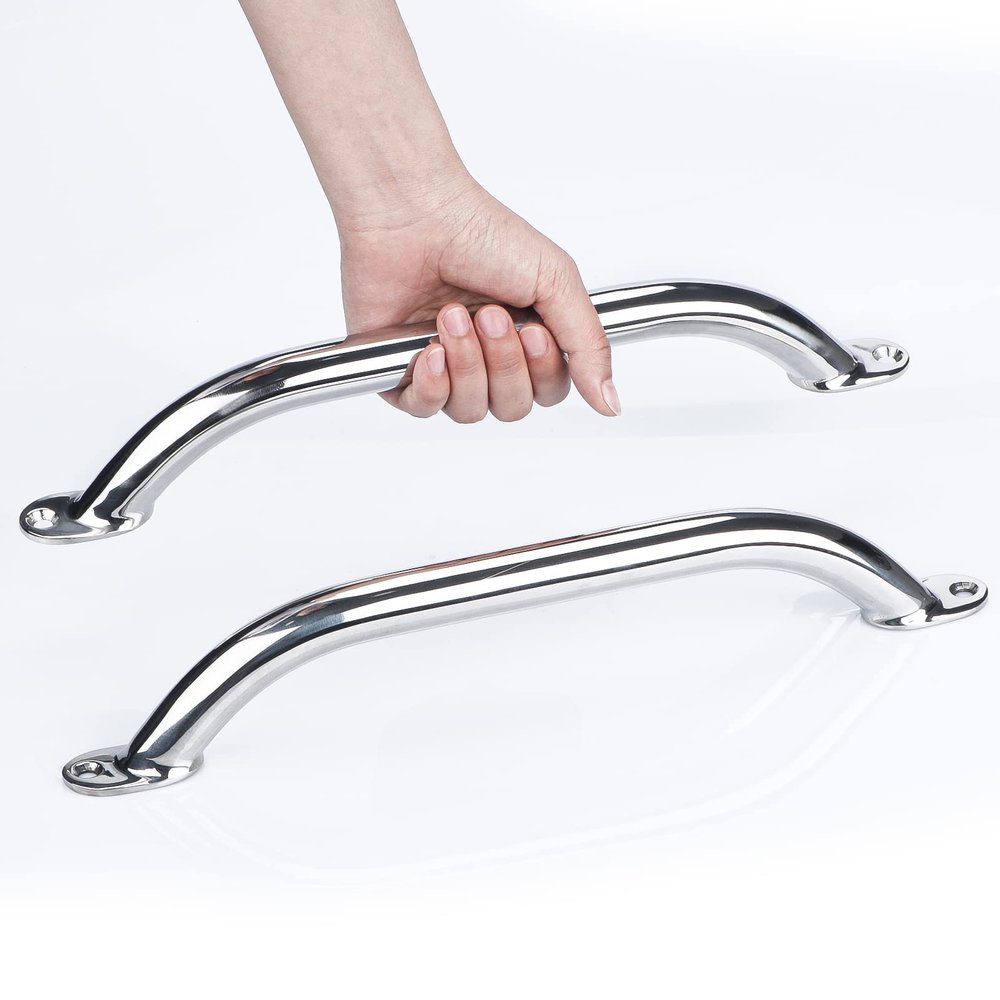2PCS Boat Handrail Grab Handle Polished Stainless Steel Round Tube - 12" Long Marine Grab Handle