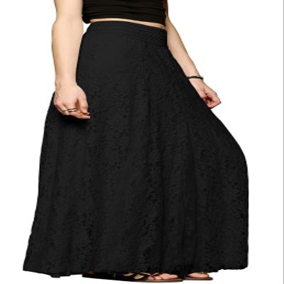 CHARTOU Womens Elegant Floral Lace Elastic High Waist Pleated Maxi Long Beach Skirts (XX-Large, Black)