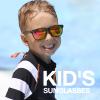 RIVBOS Kids Sunglasses Polarized UV Protection Flexible Rubber Glasses Shades with Strap for Boys Girls Black Red view 2