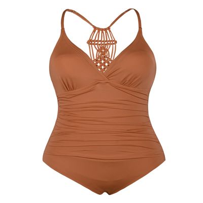 Firpearl Women's Halter One Piece Swimsuits Braid Macrame Ruched Tummy Control Swimwear Tangy Orange US6