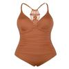 Firpearl Women's Halter One Piece Swimsuits Braid Macrame Ruched Tummy Control Swimwear Tangy Orange US6 view 1