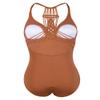 Firpearl Women's Halter One Piece Swimsuits Braid Macrame Ruched Tummy Control Swimwear Tangy Orange US6 view 3