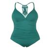 Firpearl Women's Halter One Piece Swimsuits Braid Macrame Ruched Tummy Control Swimwear Deep Emerald US6 view 1