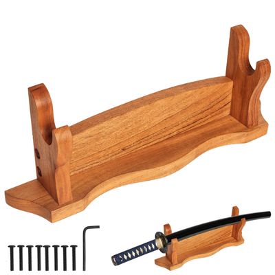 Mythrojan Medieval Sword Stand Solid Wood Horizontal Display Rack for Katana, Samurai, Gladiator, Crusader Swords Elegant Tabletop Holder, 1-Tier