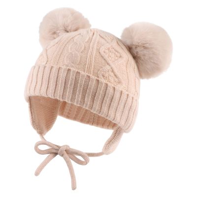 JANGANNSA Casual Winter Baby Hat Warm Knitted Toddler Beanie for Boys Girls Cotton Lining Soft Infant Hats 0-6Y (Beige, S)