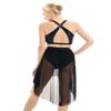 YEAHDOR Women's Girls 2 Pieces Lyrical Contemporary Dance Costume Outfits Sequins Crop Top with Asymmetric Skirt Set Black X-Large view 2