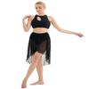 YEAHDOR Women's Girls 2 Pieces Lyrical Contemporary Dance Costume Outfits Sequins Crop Top with Asymmetric Skirt Set Black X-Large view 4