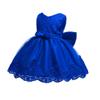 Baby Girl Formal Bowknot Floral Dress Lace Pageant Christening Baptism Embroidery Princess Birthday Wedding Party Flower Tutu Gown Bridesmaid Communion Boho Vintage Dress with Headband Dark Blue 3-4 view 3