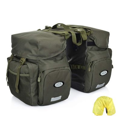 Dreamoon 50L Bike Panniers, Waterproof Bicycle Commuting Bag Saddle Bags with Rain Cover, Bike Rear Seat Bag Carrier with Reflective Trim, Cycling Organizer for Width Less Than 6.3 inches Rack (Green)