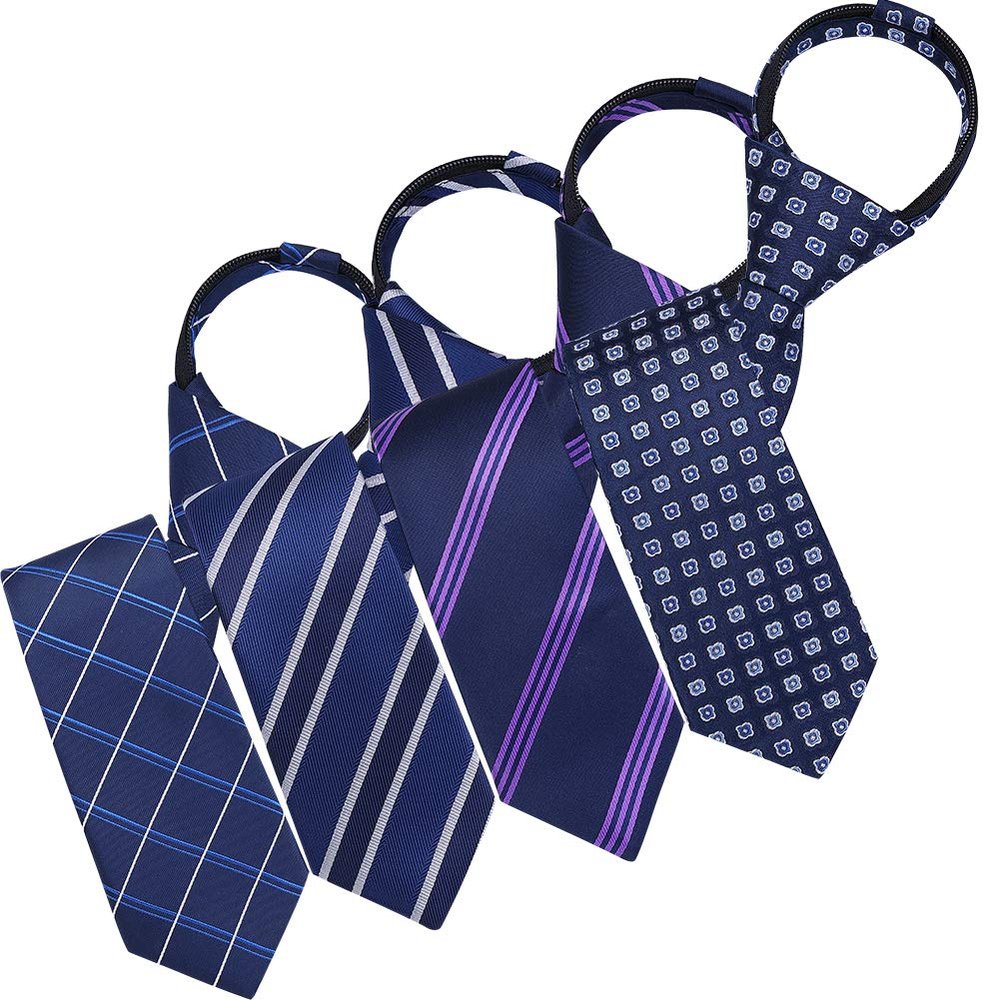 AUSKY 4 Packs Pre-tied Adjustable Zipper Skinny necktie,2.35inch Clip on Slim Ties for men or boys (Mixed C, 4)