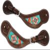 CHALLENGER Horse Western Tooled Leather Teal Beaded Inlay Cowgirl Cowboy Spur Straps 74RT04 view 1