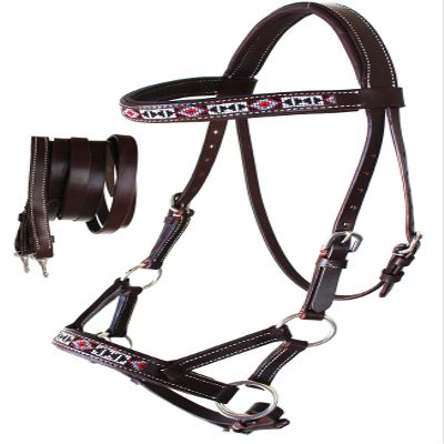 CHALLENGER Horse Western Leather Tack Bitless Sidepull Bridle w/Reins Brown 77RT09BR-F