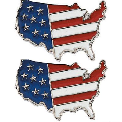 2 American United States Flag on USA Map Pin, Patriotic