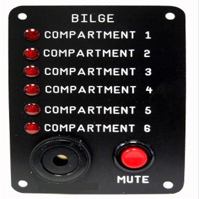 Skippers Six Compartment Bilge Alarm Panel, Customized Text, 12 v
