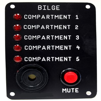 Skippers Five Compartment Bilge Alarm Panel, Customized Text, 12 v
