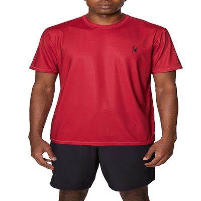 Spyder Men's Short Sleeve Rashguard  Quick-Dry Swim Shirt with Sun Protection, Performance Top, Crimson, Small