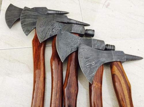 Lot Of 5 Axe Damascus Steel 17" Walnut Wood Handle Axe/Hand Forged Woodsman Axe