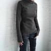 JOFOW Women Turtleneck Zipper Solid Color Basic Tops Casual Long Sleeve Slim Fit Pullover Dark Gray view 4