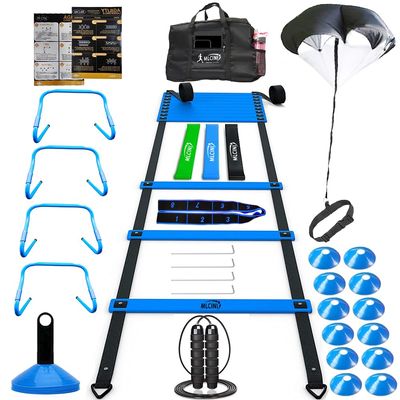 MLCINI Agility Ladder 1 Agility Training Equipment 1 Resistance Parachute 4 Adjustable Hurdles 12 Disc Cones 1 Jump Rope 3 Resistance Band 1 Yoga Band Agility Speed Training Equipment for Youth&Adults