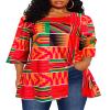 Afibi Womens Print Shirt African Dashiki 3/4 Sleeve Boho Loose Tunic Tops (Medium, Red) view 1