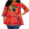 Afibi Womens Print Shirt African Dashiki 3/4 Sleeve Boho Loose Tunic Tops (Medium, Red) view 2
