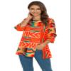 Afibi Womens Print Shirt African Dashiki 3/4 Sleeve Boho Loose Tunic Tops (Medium, Red) view 3
