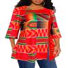 Afibi Womens Print Shirt African Dashiki 3/4 Sleeve Boho Loose Tunic Tops (Medium, Red) view 4