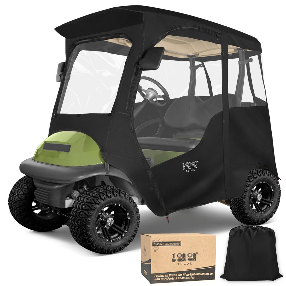 10L0L Deluxe 2 Passenger Enclosure for Club Car Precedent, Onward & Tempo Golf Cart, 4-Sided Clear PVC Window Rain Cover with Zipper EntryNOT fit Yamaha