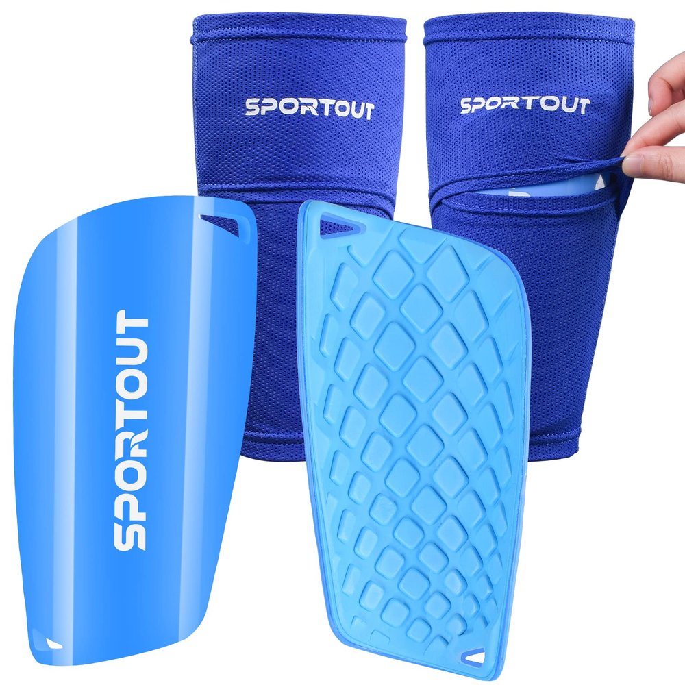 Sportout Soccer Shin Guards - Shin Guards Soccer Kids Youth Adult Protective Shin Pads with Sleeves and Insert Pocket for Boys Girls for Age 4-6, 6-8, 8-10,10-12,12-14,14-Adult (Blue2, L)