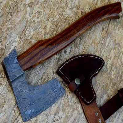 Axe Damascus Steel 15" Rose Wood Handle Axe/Hand Forged Woodsman Axe
