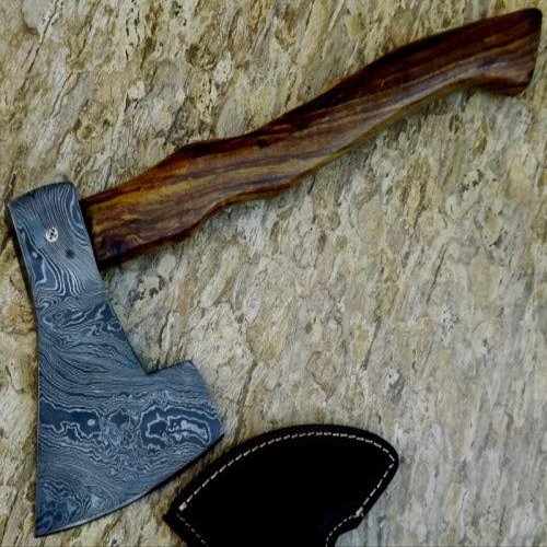 Axe Damascus Steel 17" Rose Wood Handle Axe/Hand Forged Woodsman Axe